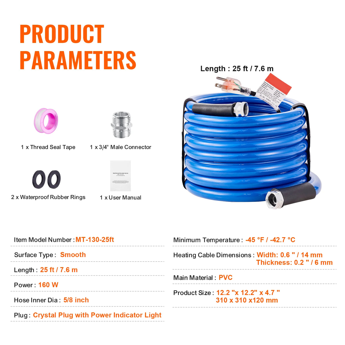 VEVOR Heated Water Hose With Automatic Self Regulating Technology
