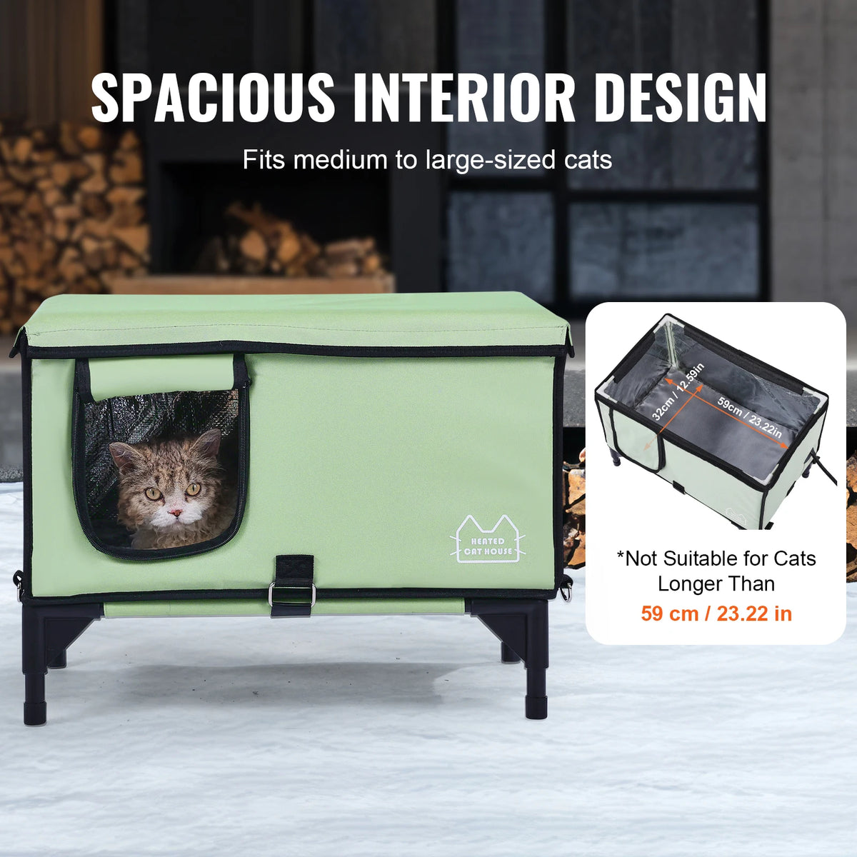 SucceBuy Elevated Heated Cat House With Adjustable Temperature Timer Control