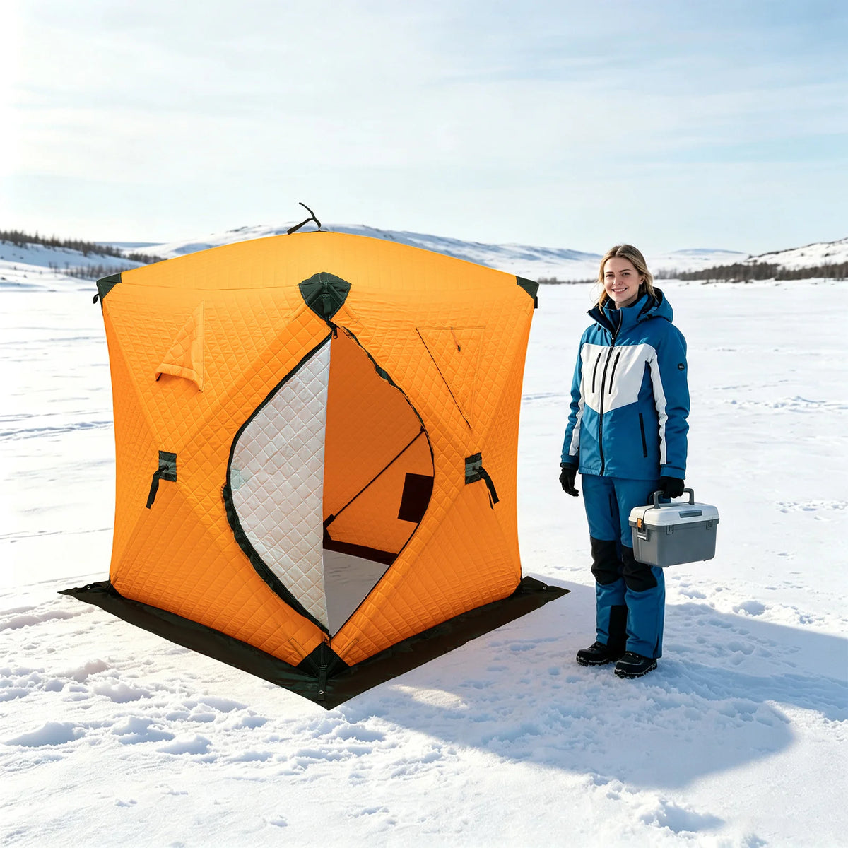Portable Thermal Ice Fishing Tent With Three Layer Cotton Insulation