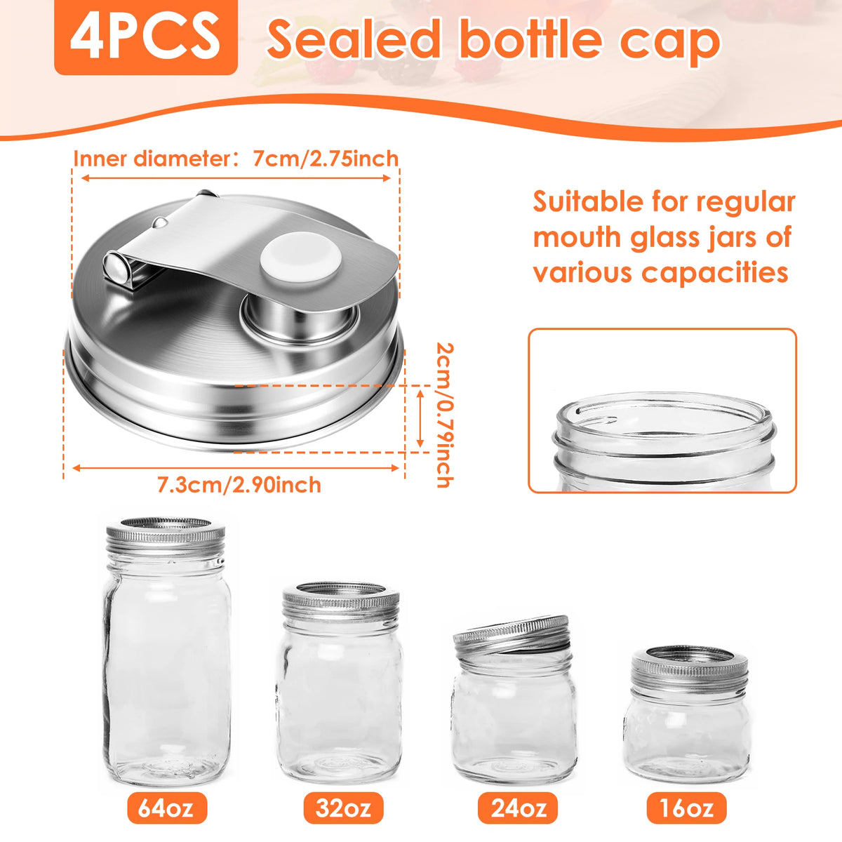 Stainless Steel Mason Jar Sealing Caps With Pour Nozzles