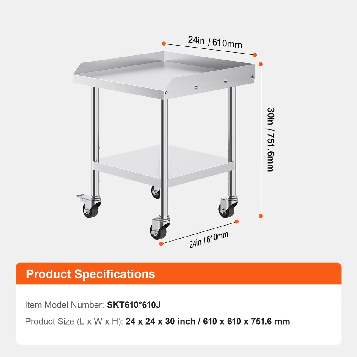 SucceBuy Stainless Steel Work Table With Four Casters And Backsplash