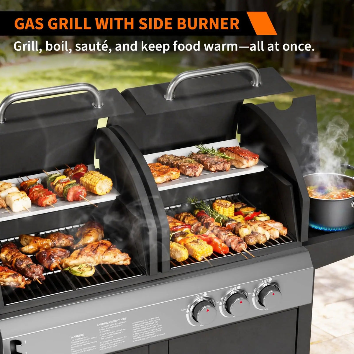 Convertible Propane Gas Griddle With Hood And Removable Cart
