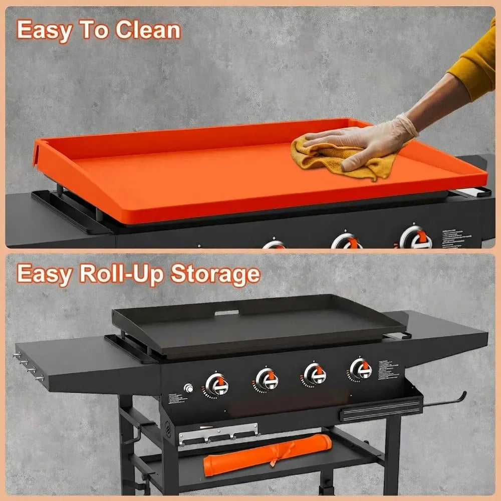 36" Silicone Griddle Mat for Blackstone - Anti-Warping & UV-Resistant Full-Wrap Cover for 4-Burner Flat Top Grill, Prevents Condensation Rust (Orange)