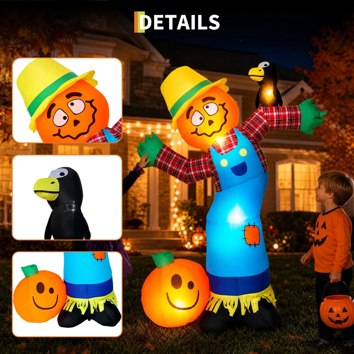 HiMISS Halloween Pumpkin Scarecrow Inflatable Outdoor Decor With LED Lights