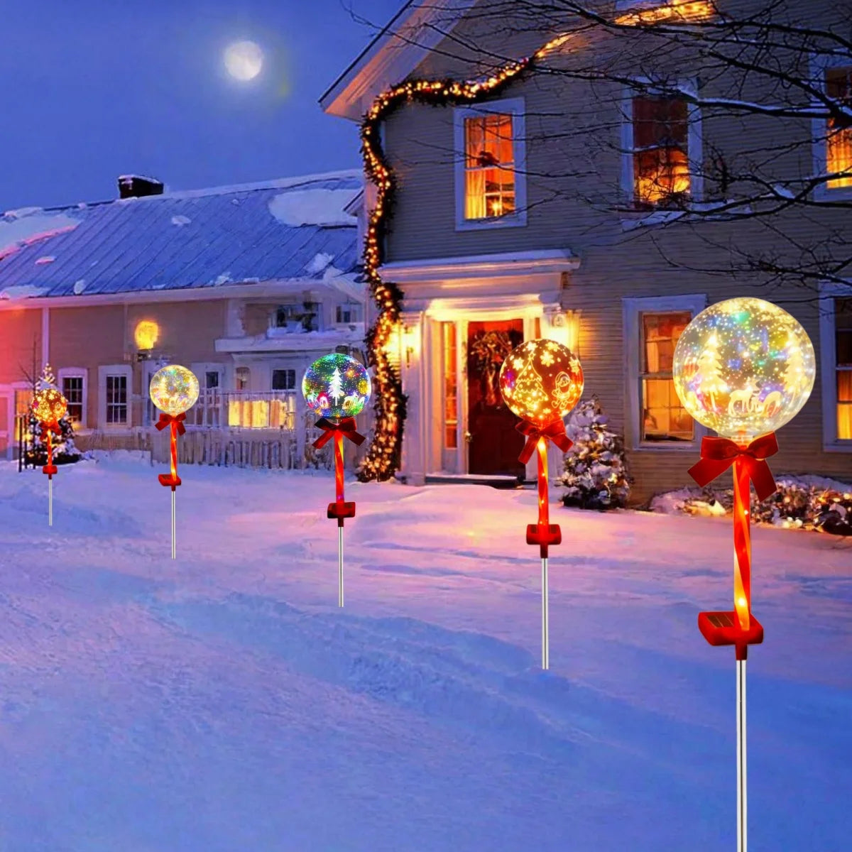 Solar Christmas Garden Ball Lanterns With Snowflake Elk Santa Decorations