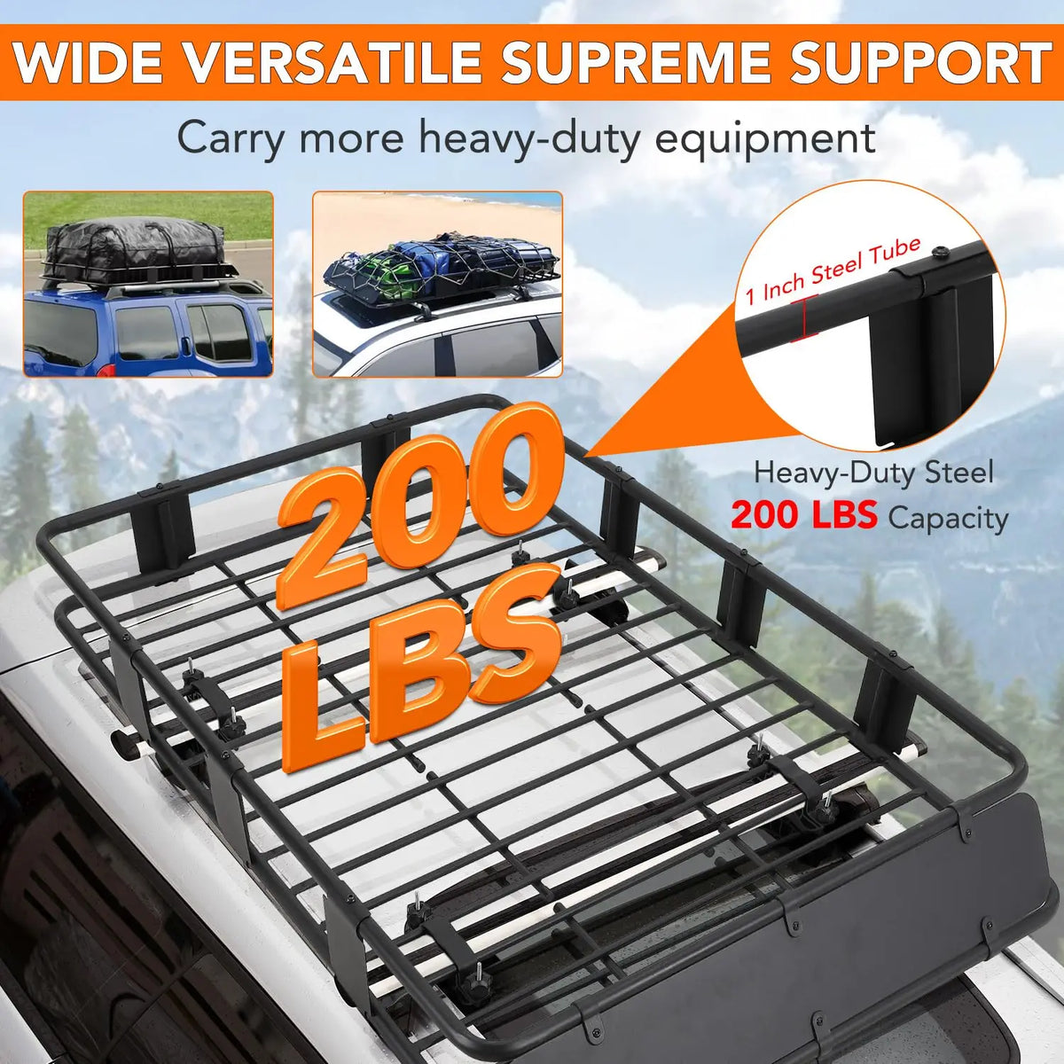 HiMISS Steel Roof Rack Basket Cargo Carrier Adjustable Universal