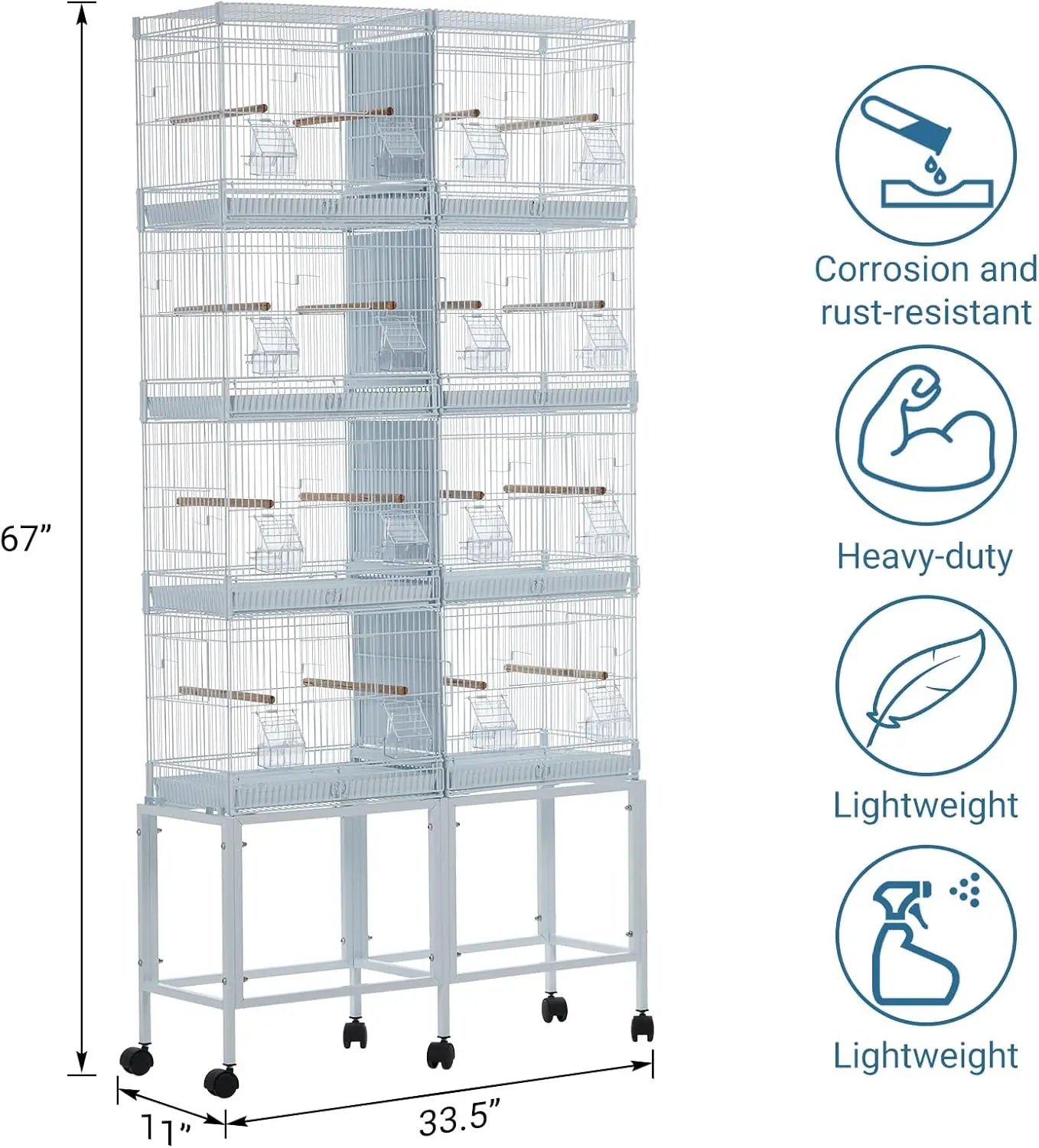 Stackable Iron Bird Cage With Storage Shelf And Locking Casters