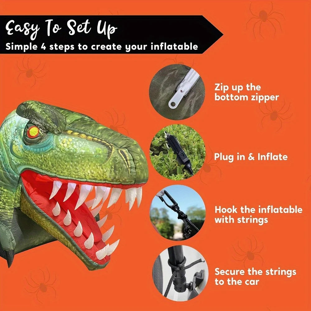 Animated Halloween Inflatable Dinosaur With Led Trunk Or Treat Decor