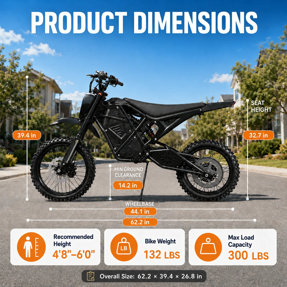 3000W Peak Power Electric Dirt Bike 48V 20.8Ah - 38MPH High Speed Off-Road E-Motorcycle with Dual Suspension & Dual Disc Brakes, 40-Mile Range, 3 Riding Modes