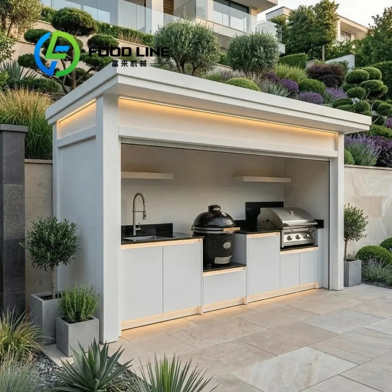 Stainless Steel Outdoor BBQ Kitchen Pod With Roller Shutters