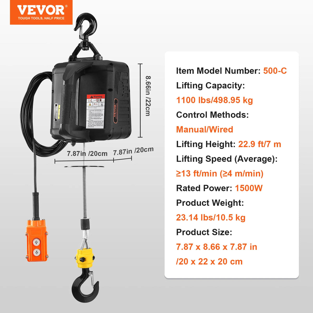 SucceBuy Electric Hoist Winch 1100lbs Portable With Wireless Remote