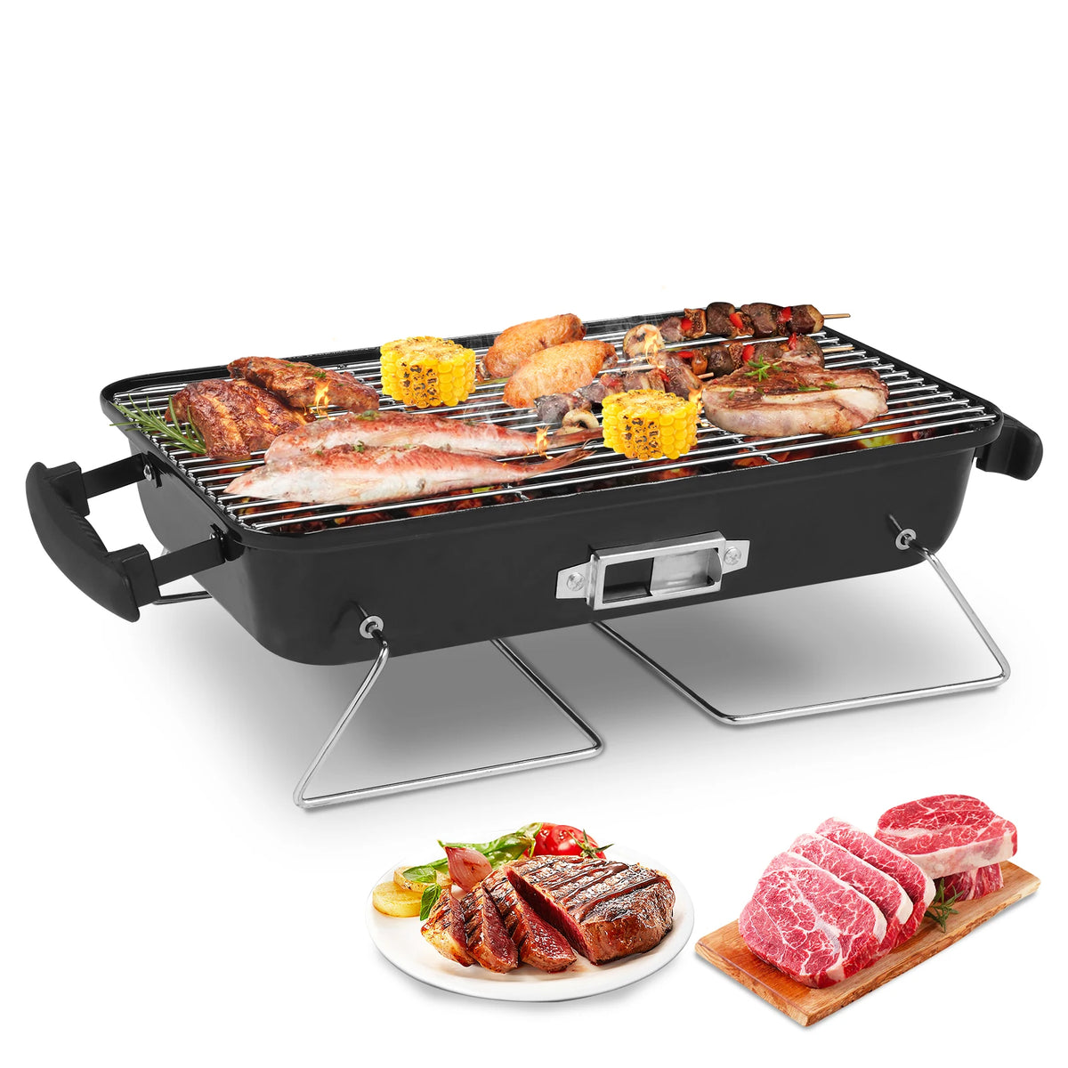 Portable Charcoal Grill, Tabletop Outdoor Barbecue Smoker, Small BBQ Grill for Outdoor Cooking Backyard Camping Picnics Beach