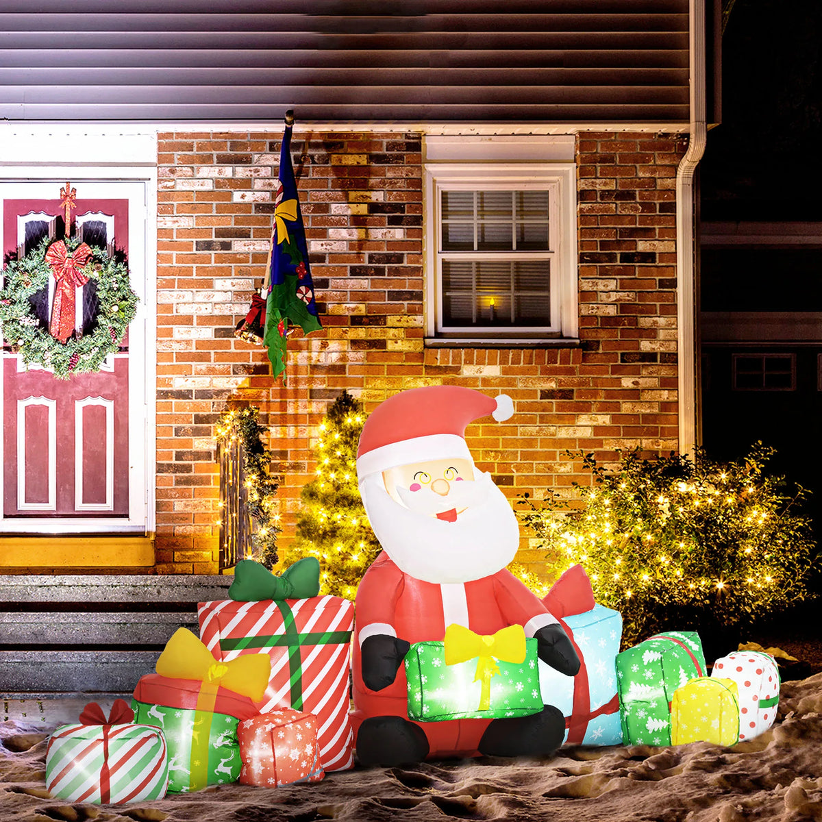Christmas Inflatable Santa Claus With Gift Boxes Led Lights