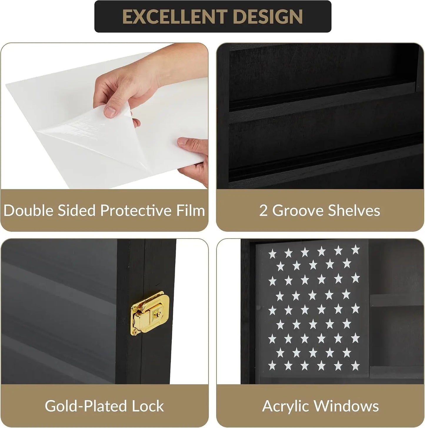 Garvee Lockable Wooden Shadow Box Display Frame Acrylic Door