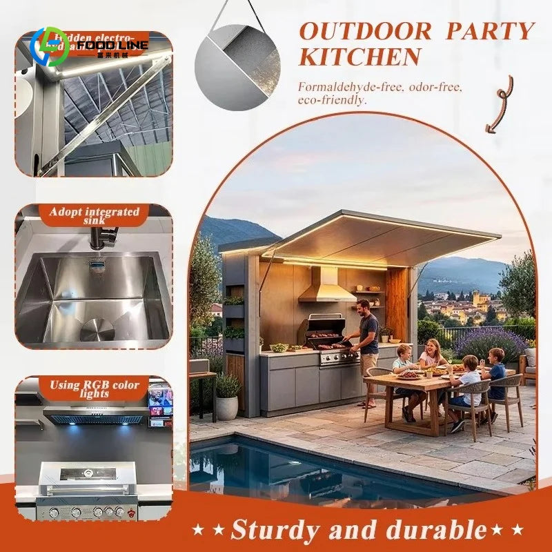 Stainless Steel Outdoor Kitchen Pod with Fridge and BBQ Grill