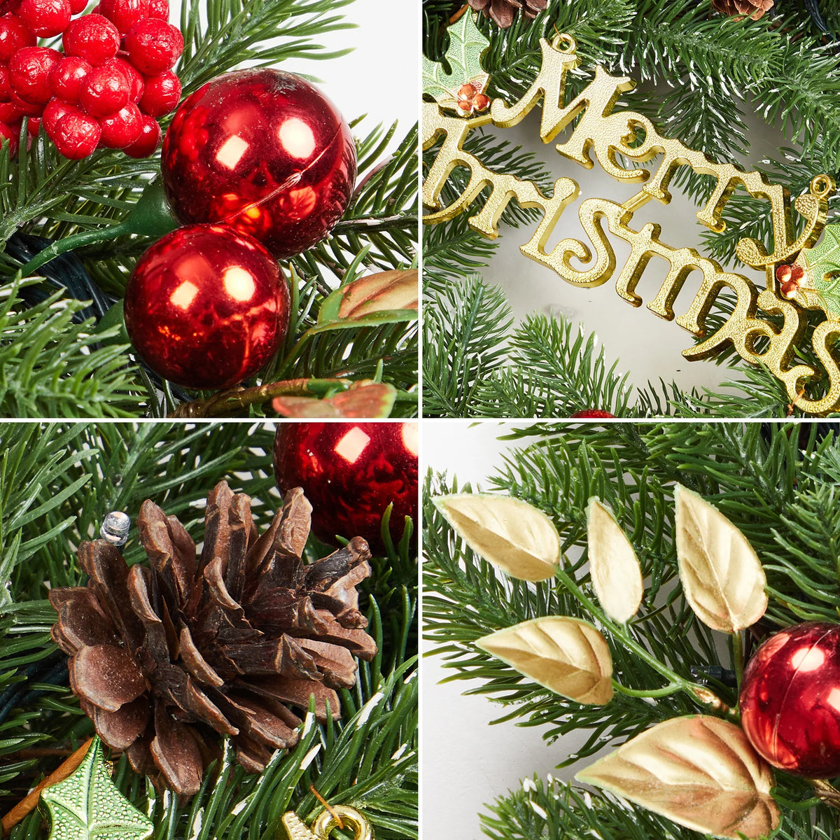 Battery Operated Christmas Wreath With LED Lights And Pine Cones