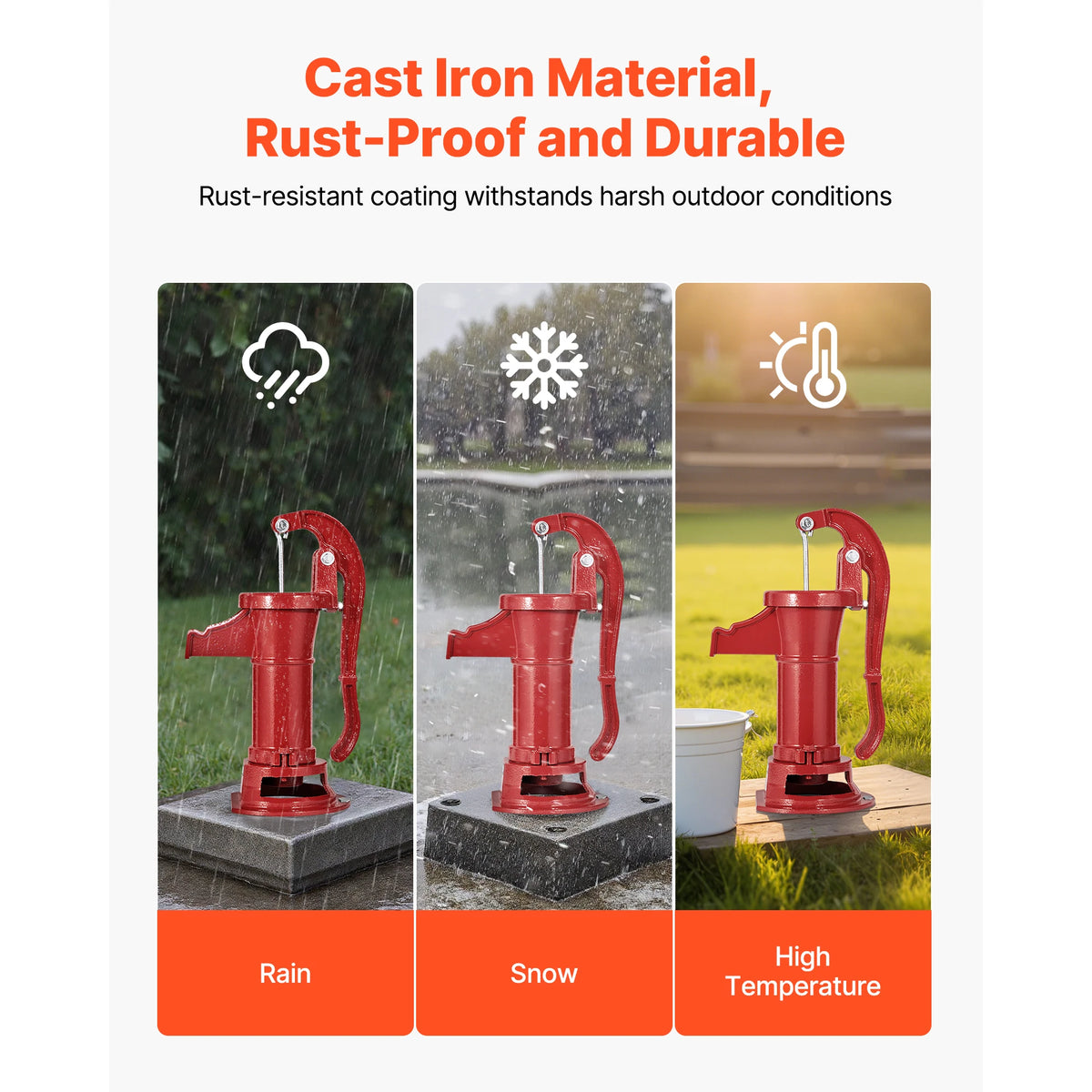 SucceBuy Well Hand Pitcher Pump 25 ft Maximum Lift Cast Iron NPT 1-1/4 in Connection for Garden Pond Farm Red/Black/Yellow/Green