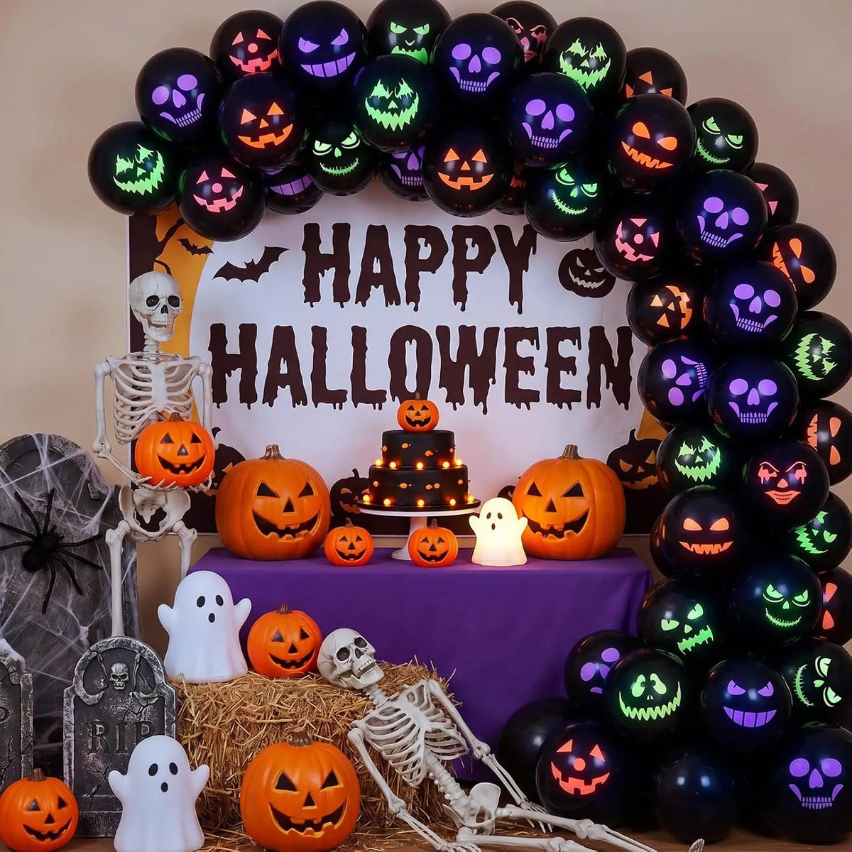 Halloween Neon Glow Ghost Latex Balloon Party Supplies
