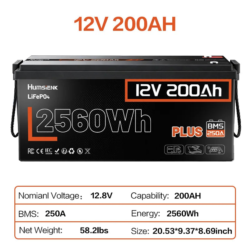 Humsienk 12V 100Ah 150Ah 200Ah 314Ah LiFePO4 Battery Built-in BMS Low Temperature Protection For RV/ Camp/ Solar Energy Storage