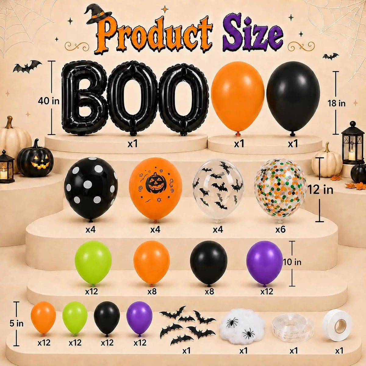 Halloween Balloon Garland Kit With BOO Foil Balloons Party Decorations