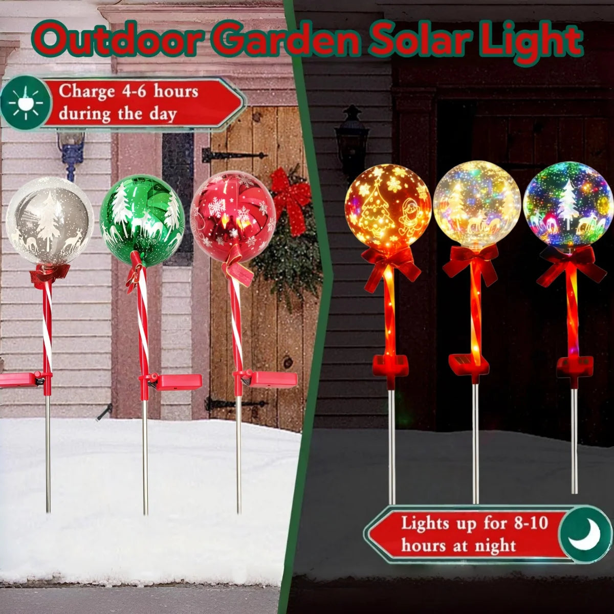 Solar Christmas Garden Ball Lanterns With Snowflake Elk Santa Decorations