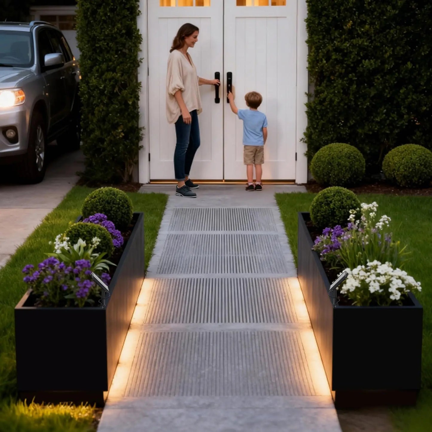 47x16 LED Metal Planter Box With Light Strips & Controller, Raised Garden Bed With Drainage Holes For Patio Yard Decor