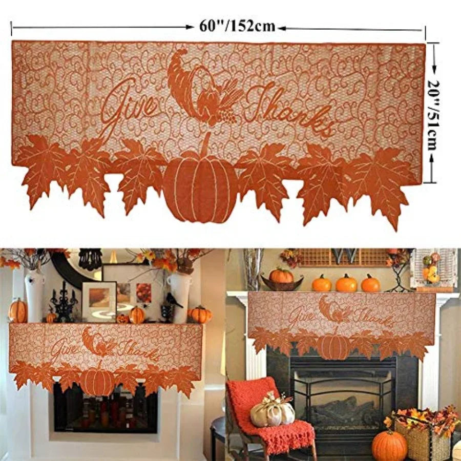 Thanksgiving Pumpkin Lace Fireplace Scarf And Table Runner