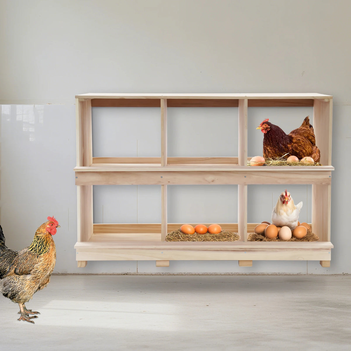 Six Compartment Wooden Chicken Nesting Box For Backyard Poultry
