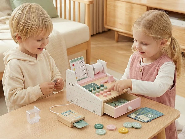 Wooden Cash Register Scanner Math Learning Role Play Toy