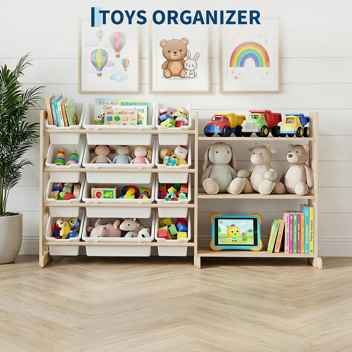 Garvee Wooden Toy Storage Organizer With Bins And Shelves