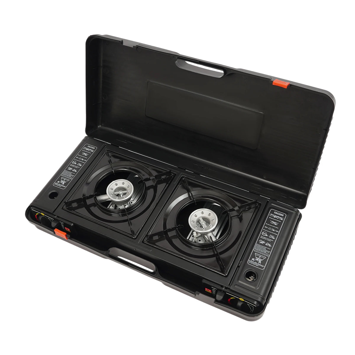 Portable Camping Stove Dual Burners Baking Tray And Carrying Case