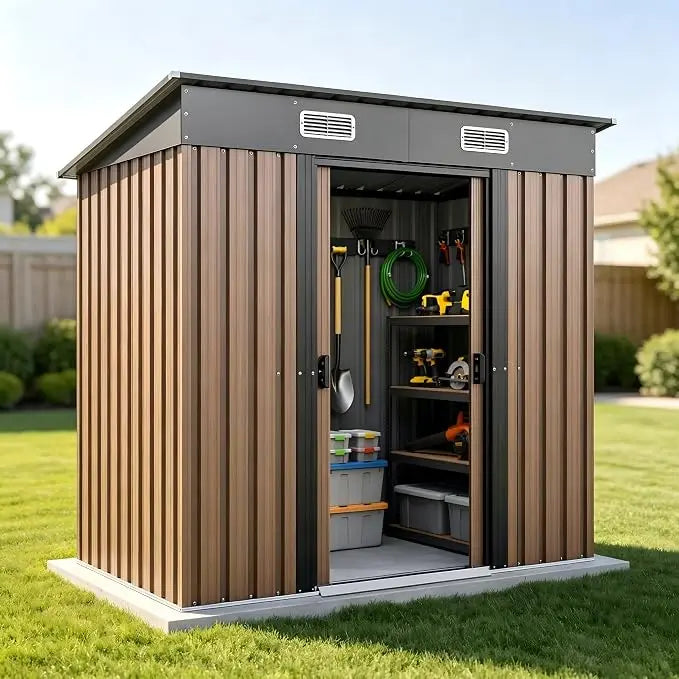 Metal Outdoor Storage Shed With Lockable Sliding Door And Vents