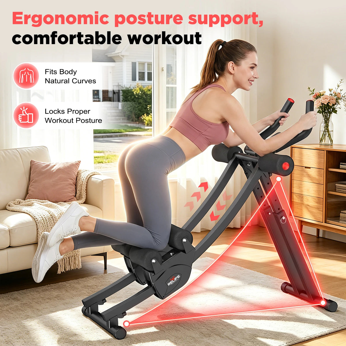 RELIFE Foldable Dual Track Ab Machine Core Trainer for Home Fitness