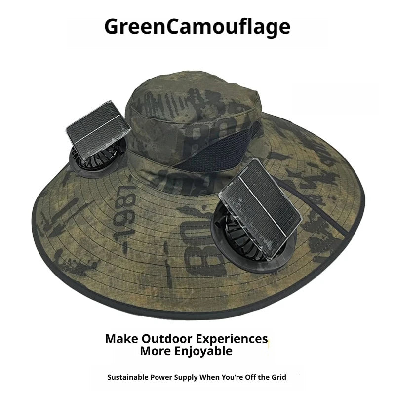 Solar Powered Cooling Fan Hat With UV Protection For Camping