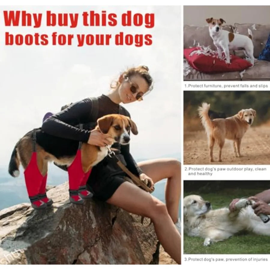 Adjustable Waterproof Dog Suspender Boots For Snow Rain Hiking