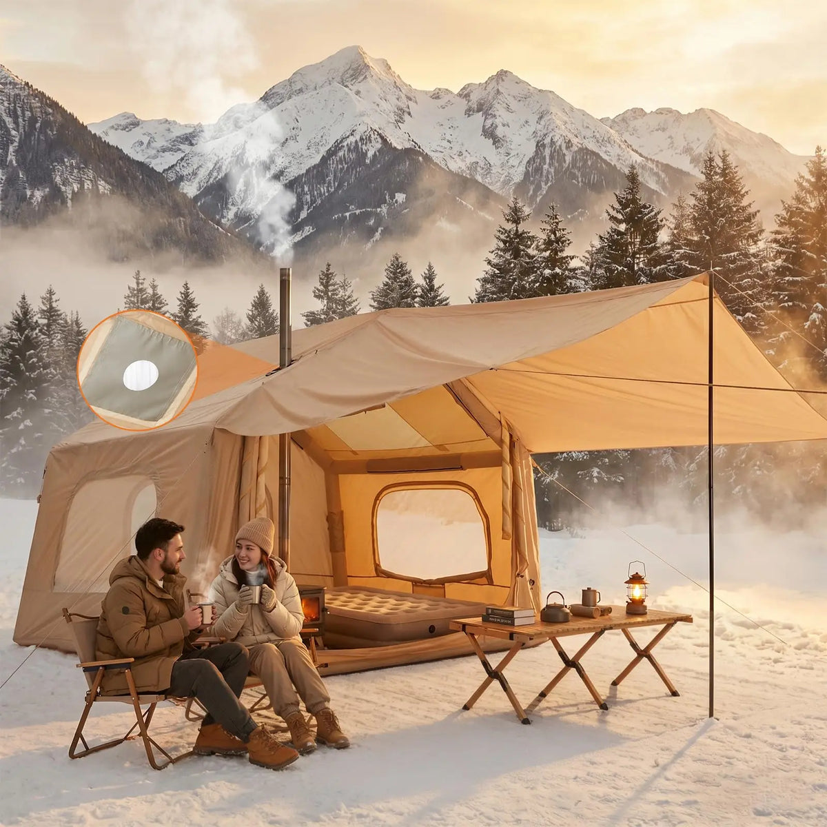 Inflatable Outdoor Camping Tent With Skylight And Canopy
