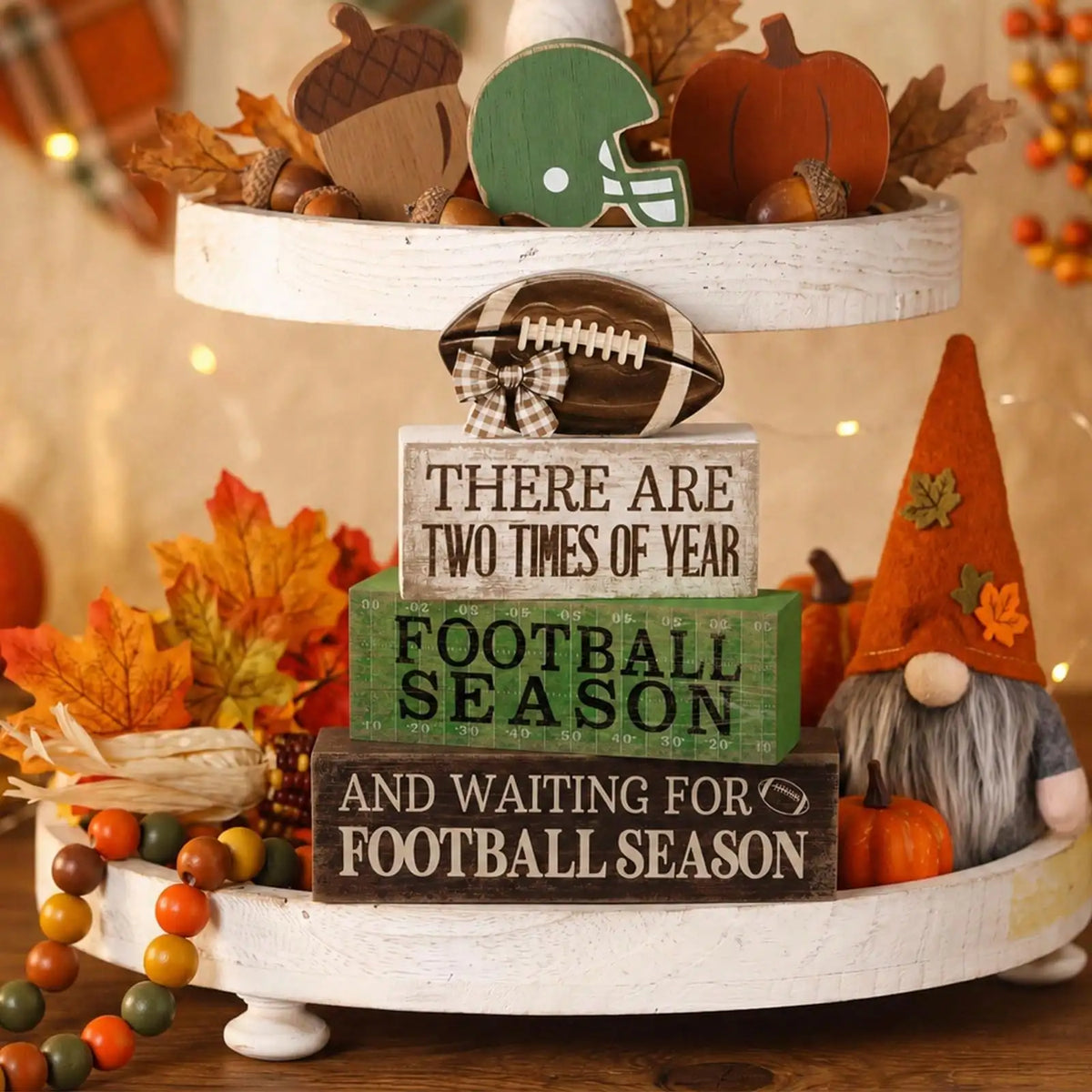 Rustic Football Season Layering Tray Stackable Wooden Block Decoration