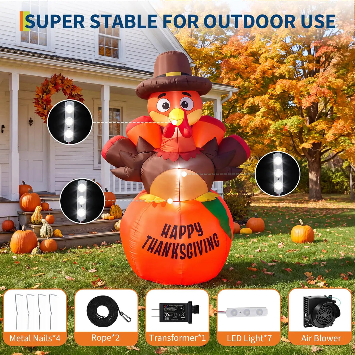 Thanksgiving Inflatable Pumpkin And Turkey LED Outdoor Decoration