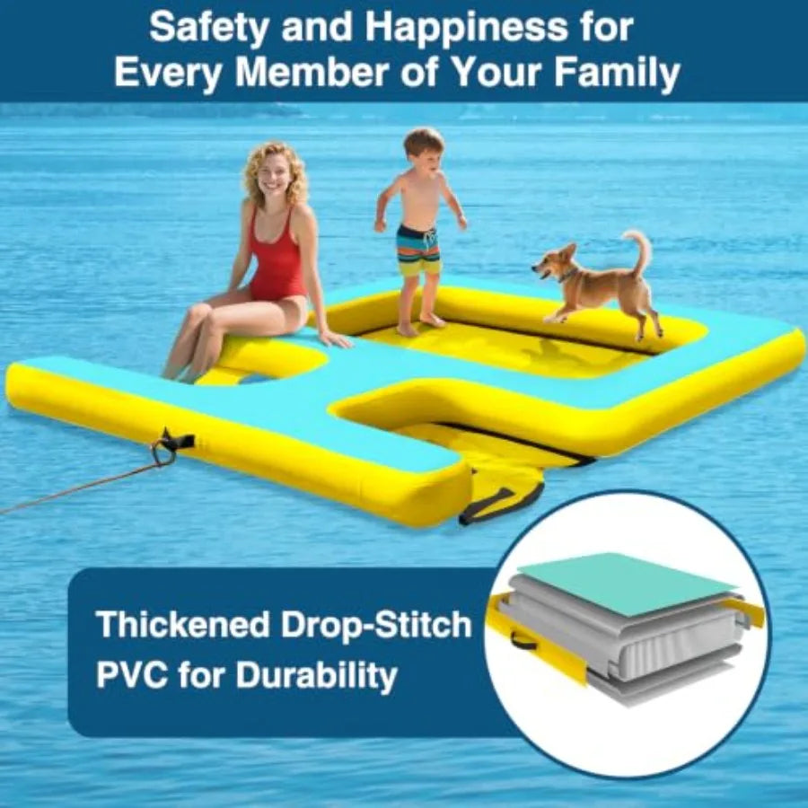 OLOEY Inflatable Floating Dock With Water Ramp Ladder And Hammock