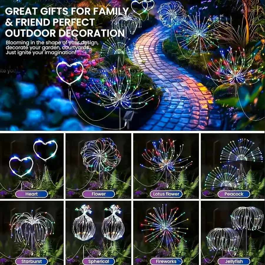 Solar Powered LED Firework Garden Lights Eight Modes IP65 Rated