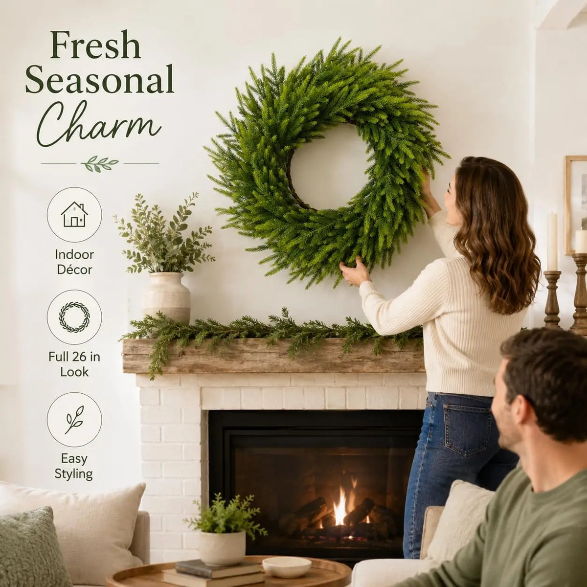 Artificial Cedar Christmas Wreath for Door and Home Decoration