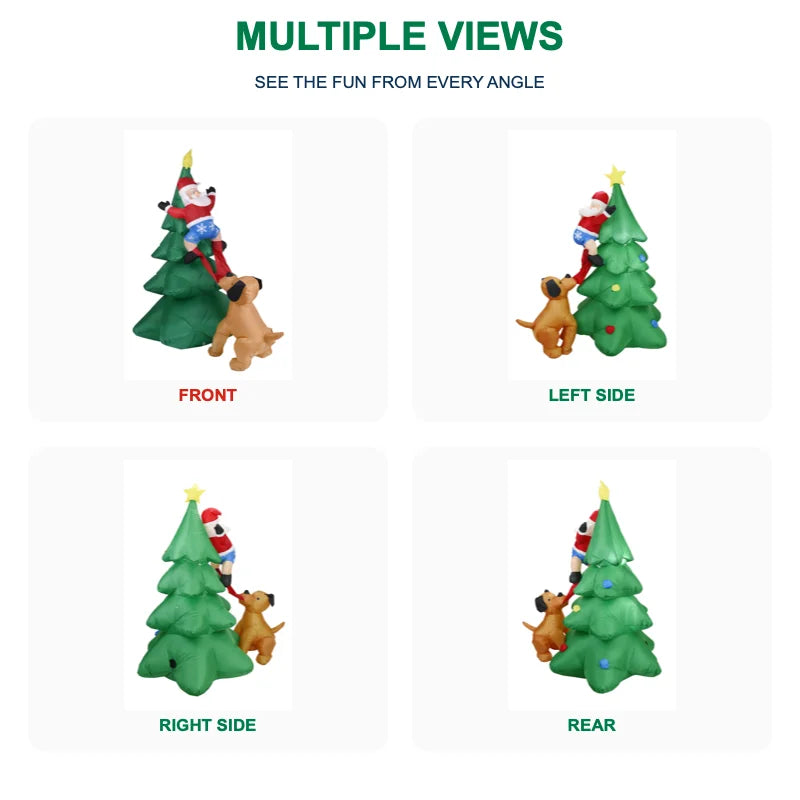 Christmas Inflatable Dog Chasing Santa Climbing Tree With LED Lights