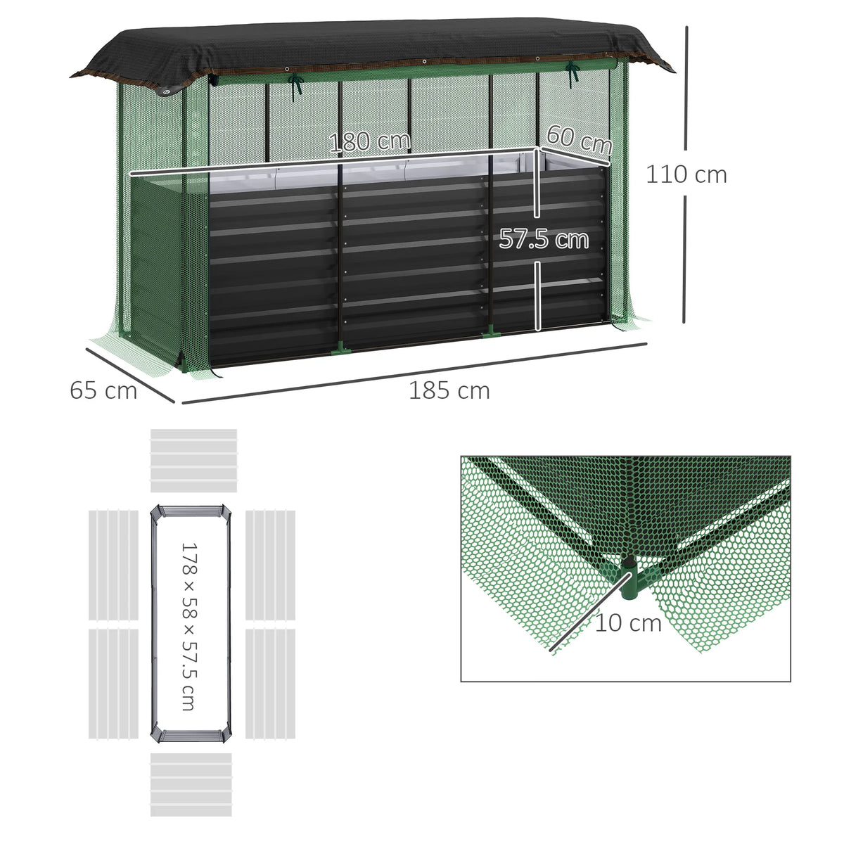 Galvanized Raised Garden Bed with Crop Cage & Shade Cloth, Gray