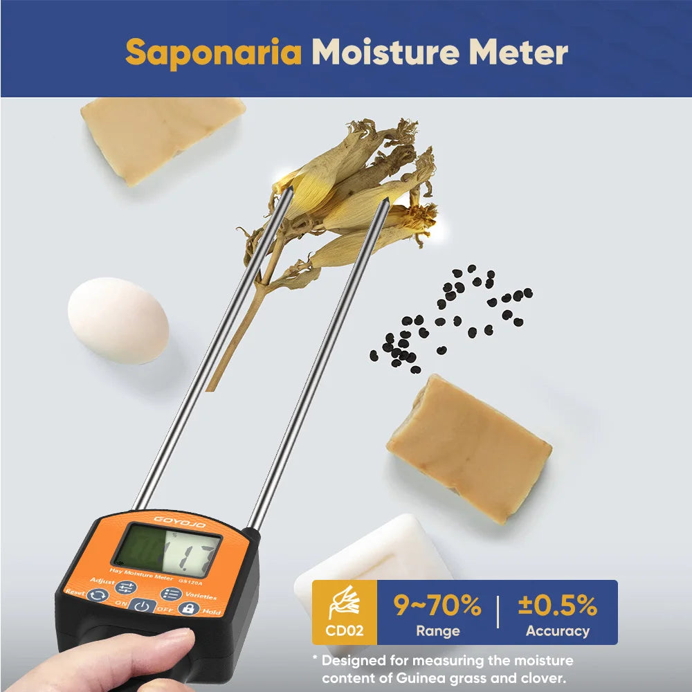 Portable Digital Hay Moisture Tester Meter Probe Tester with LCD, 0-80% Moisture Range, for Alfalfa, Leymus, Orchard Grass, Straw Bales Fast Accurate Digital Sensor Hay bale Moisture Meter GS120A