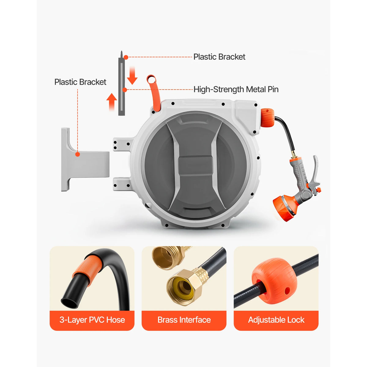 SucceBuy Heavy Duty Retractable Garden Hose Reel With Swivel Bracket