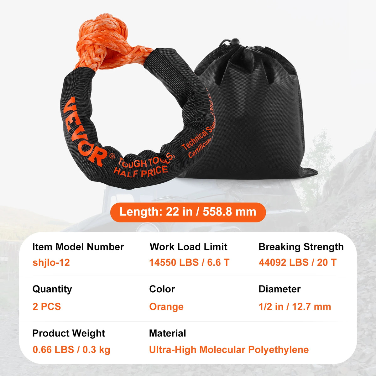 SucceBuy 2Pcs Synthetic Soft Shackle Rope 44092lbs Tow Shackle Strap with Protective Sleeve for Jeep Off-Road Vehicles Recovery