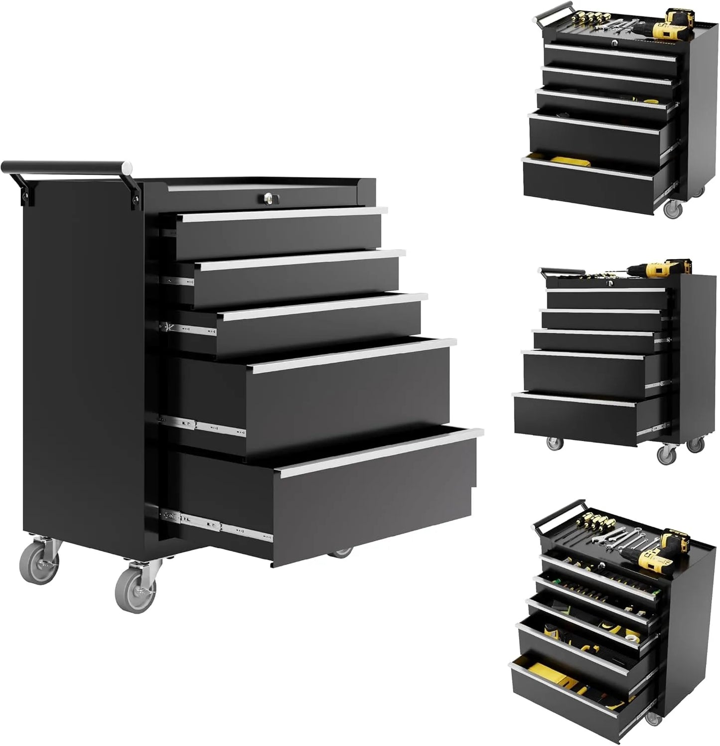 Heavy Duty Rolling Tool Chest With Five Lockable Drawers