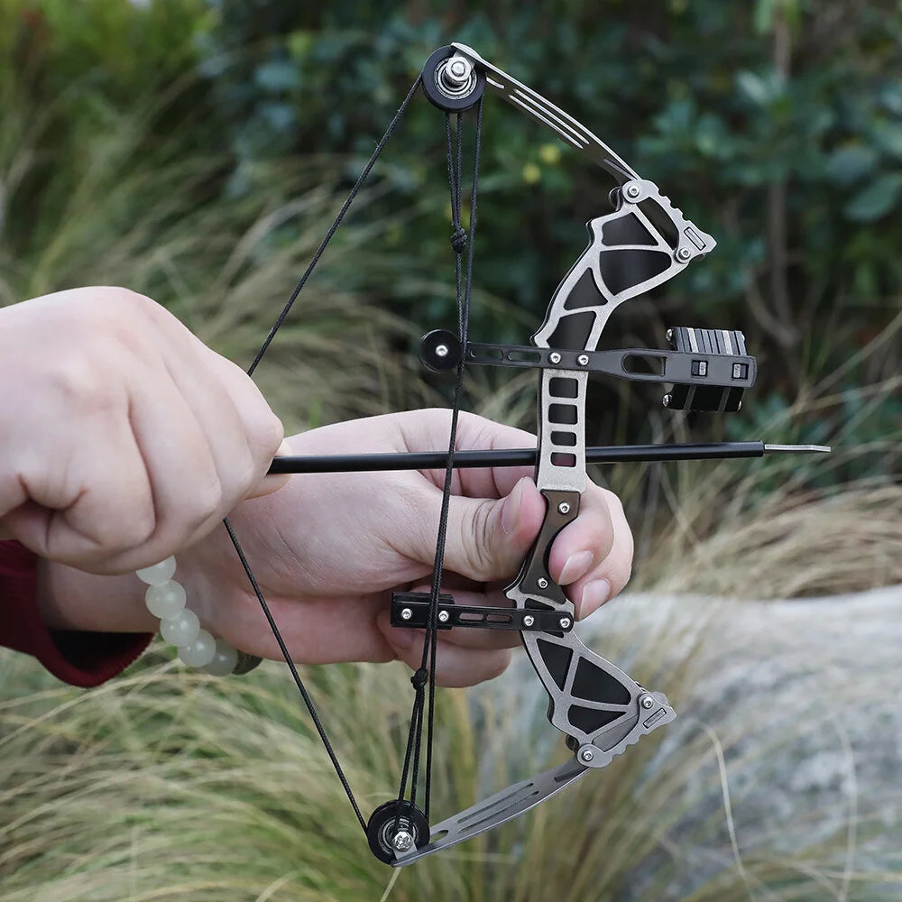 Pocket Mini Compound Bow 12lbs 9.5 Inch Pulley Design with 12pcs Arrows 20m Range for Adults Teens Outdoor Shooting Practice Games