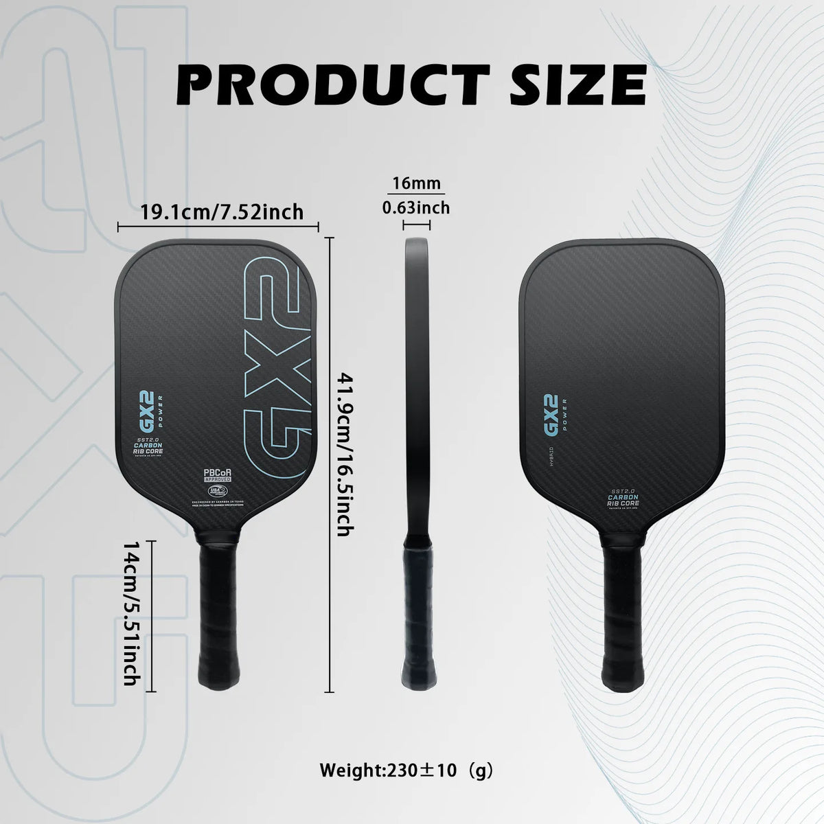 WNONSO GX2 Pickleball Racket 3K Carbon Fiber Textured Surface 16mm Thermoformed Pickleball Paddle Maximum Spin & Ball Control