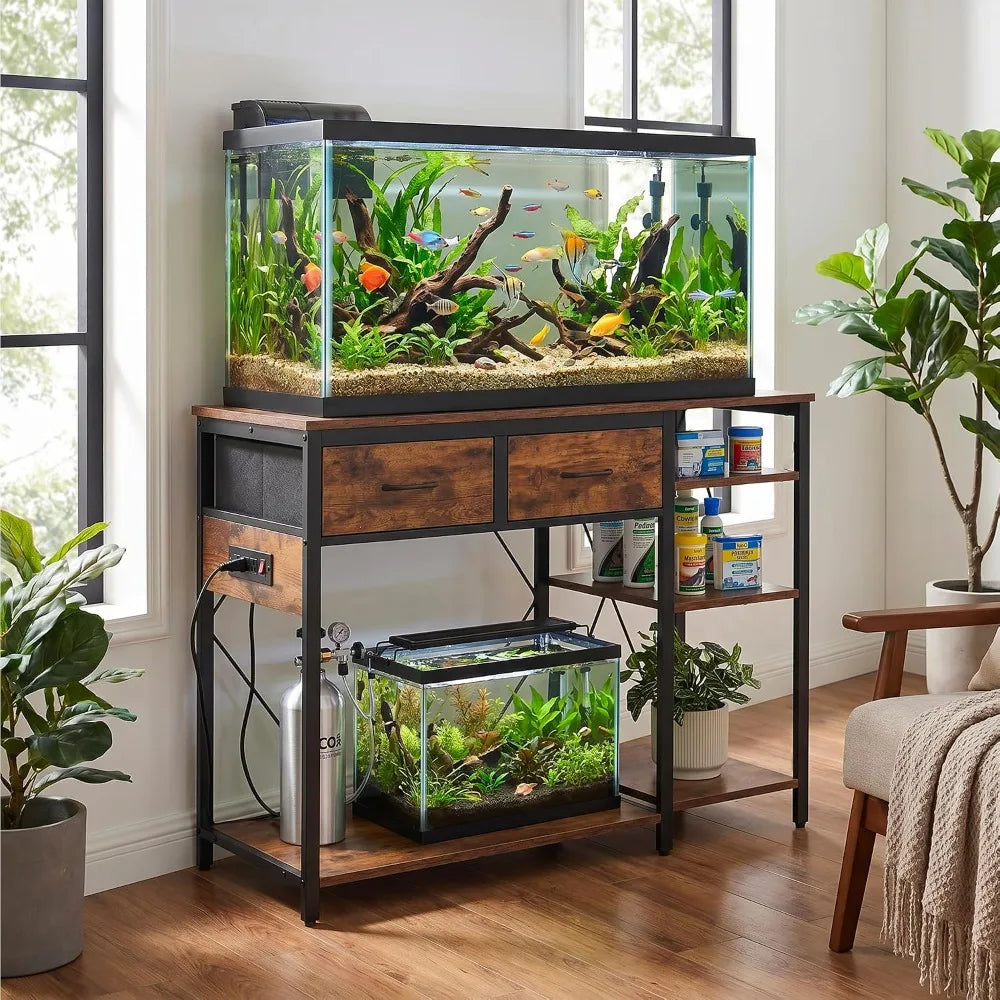 Dual Tank Aquarium Stand with Built In Power Outlets